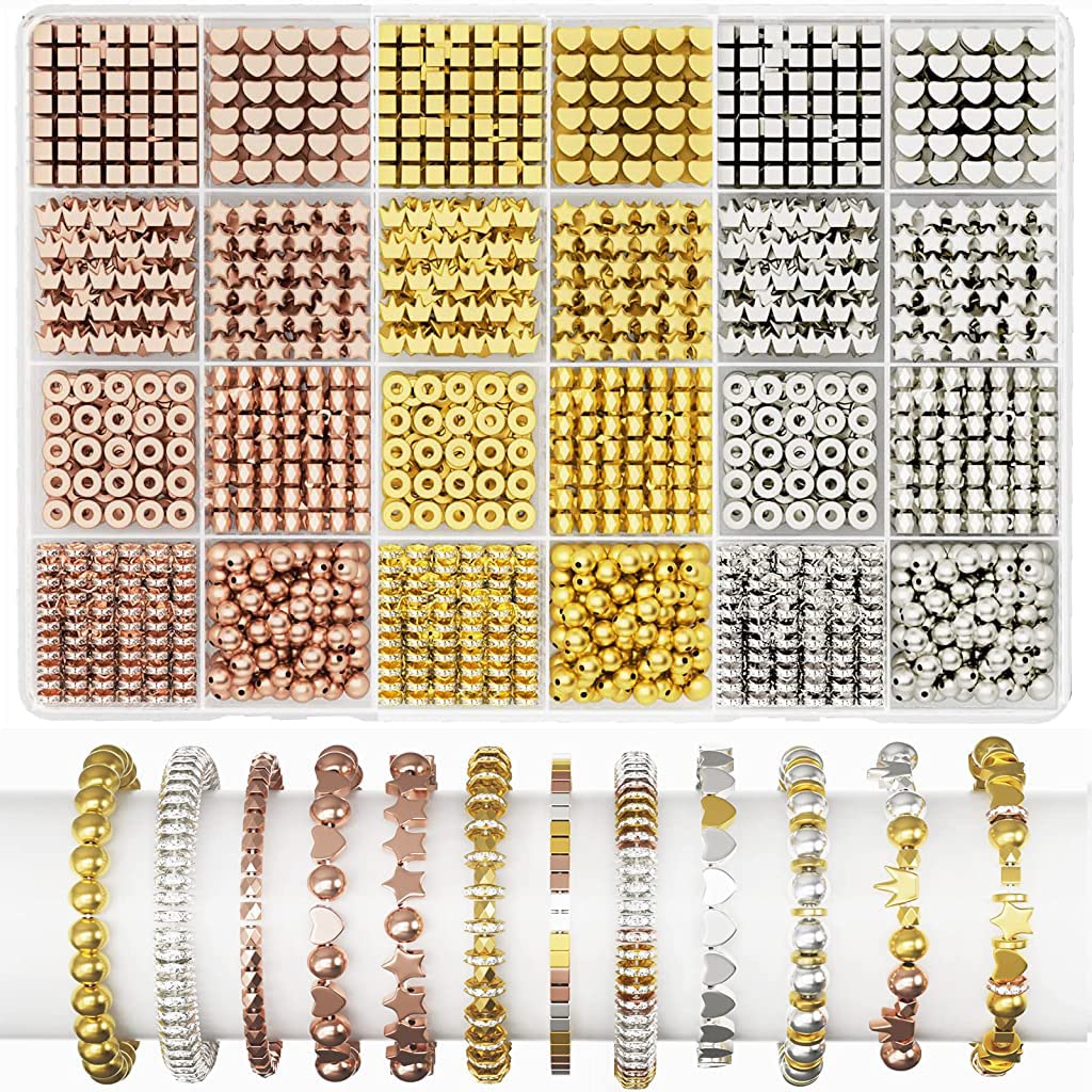 SANNIDHI 1740pcs Beads for Jewellery Making Assorted Beads for Craft Spacer Beads Kit for DIY Beaded Bracelet, Necklace, Curtain - 8 Style, 3 Color String Beads Set (Gold/Sliver/Rose Gold) SANNIDHI 1740pcs Beads for Jewellery Making Assorted Beads for Craft Spacer Beads Kit for DIY Beaded Bracelet, Necklace, Curtain - 8 Style, 3 Color String Beads Set (Gold/Sliver/Rose Gold)